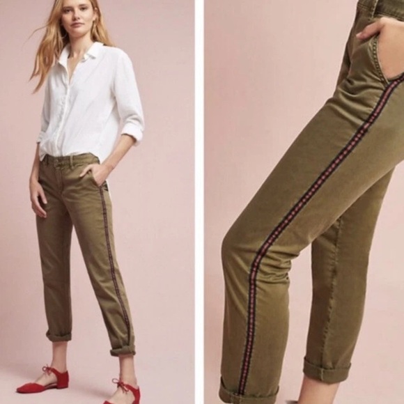 Anthropologie Pants - Chino by Anthropologie Women’s Chino Pant Relaxed Fit Green Side Stripe Size 31